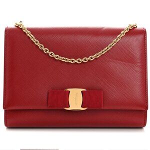 Salvatore Ferragamo Printed Calfskin Mini Miss Vara Bow Chain Bag Rosso